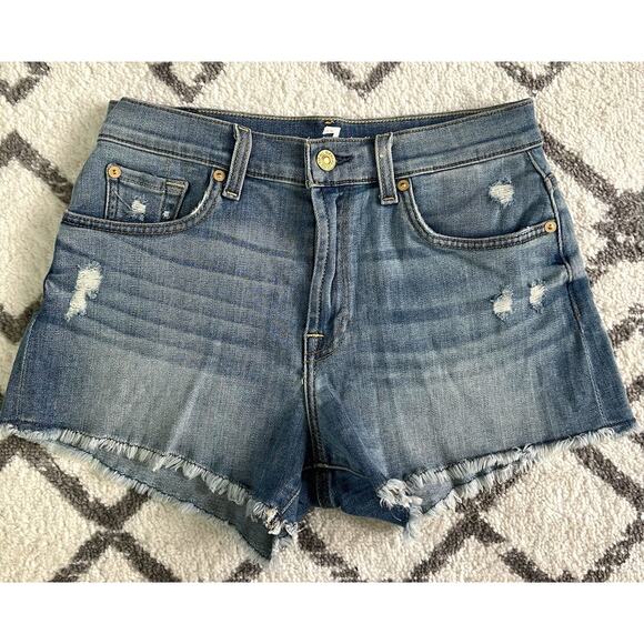7 FOR ALL MANKIND Whisker Frayed Hem Cut Off Booty Short Shorts - Picture 1 of 10